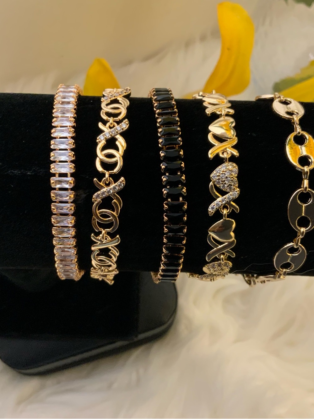 Gold plated Black Onyx diamond Tennis Bracelet